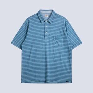 Faherty Brand Mens XXL Polo Shirt Blue Teal Striped Short Sleeve Slub Pocket